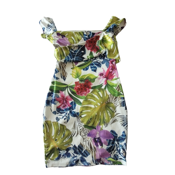 Guess NWT Island FANCY Tropical PRINT Asymmetrical mini dress size Small - Picture 3 of 7